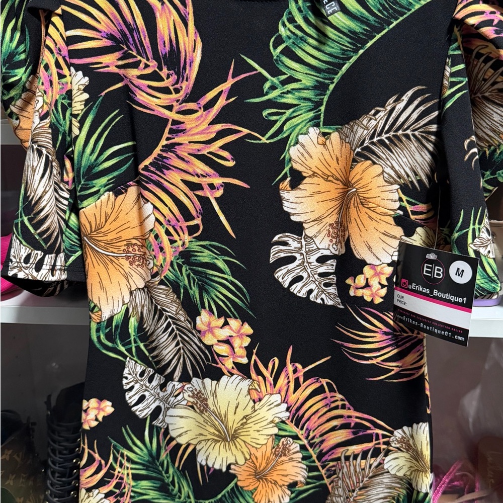 Trendy Boutique Tropical Floral Mini Dress